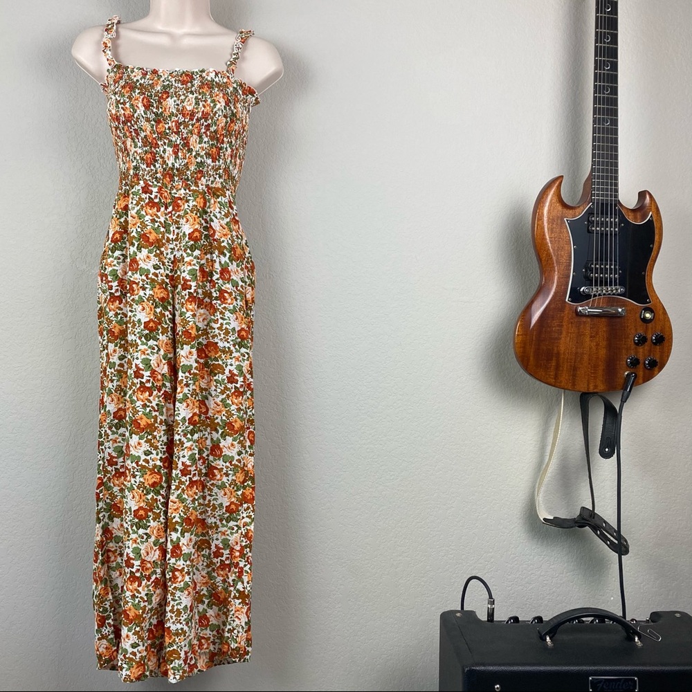Faithfull the Brand Rayon Floral Smocked Jumpsuit
